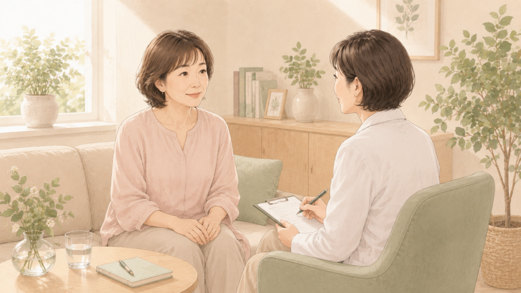 更年期のもの忘れについて女性医療者に相談する50代女性