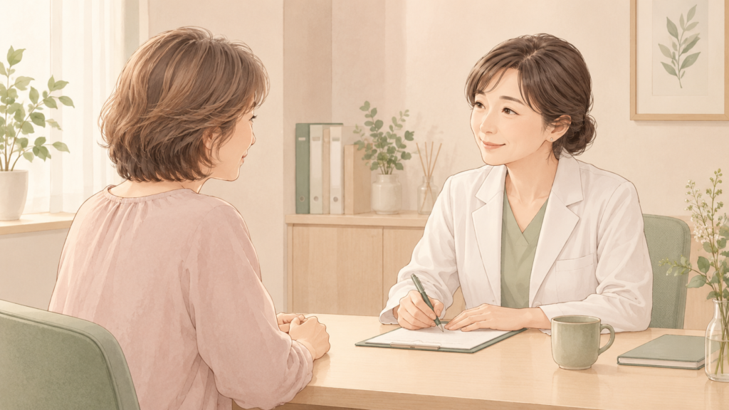 更年期の睡眠の悩みを女性医療者に相談する50代女性